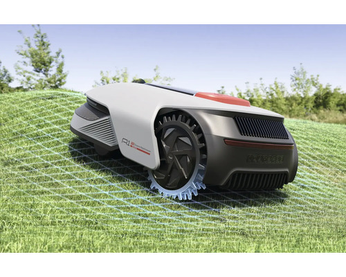Rasentraktor Roboter auf einer Rasenfläche.