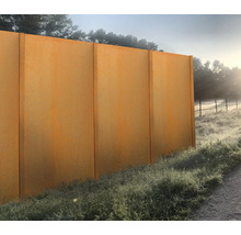 Hohe Sichtschutzwand aus Metall im Außenbereich