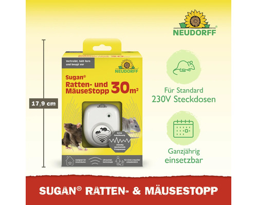 Neudorff Sugan Ratten- und Mäusestopp Packung mit technischer Information und Anwendungsbereich