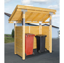 Mülltonnenbox aus Holz mit zwei Mülltonnen