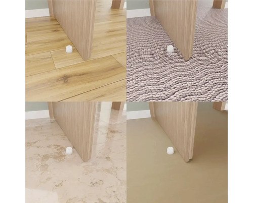 Kollage verschiedener Bodenbeläge mit Tür und Türstopper