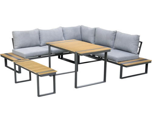 Gartengarnitur mit Tisch, Bank und Ecksofa