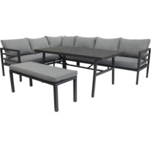 Graues Lounge-Set mit Ecksofa, Bank und Tisch für den Außenbereich