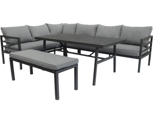 Graues Lounge-Set mit Ecksofa, Bank und Tisch für den Außenbereich