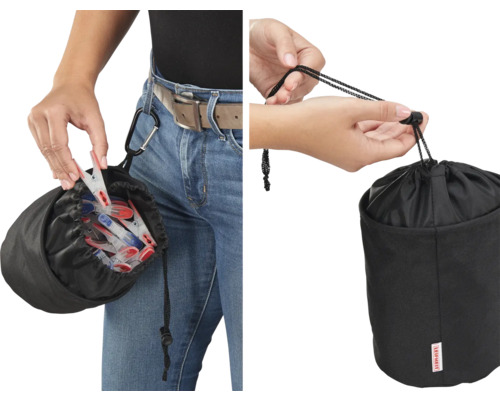 Wäscheklammerbeutel mit Kordelzug und Karabinerhaken