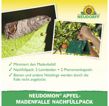 Neudorff Logo. Nachfüllpackung für Apfelmadenfalle mit Leimböden und Pheromonkapseln zur Minimierung des Madenbefalls.