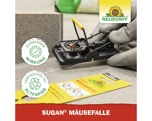 Sugan Mäusefalle mit Köder und Neudorff Logo