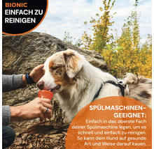 Hund trinkt aus robustem Bionic-Hundenapf, der einfach zu reinigen und spülmaschinengeeignet ist.