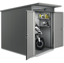 Metall Gerätehaus mit Motorrad, Regalen, Ölen und Helm