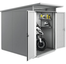 Metall Gerätehaus mit Motorrad, Regalen und Zubehör