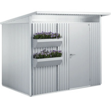 Metall Gerätehaus mit Tür und zwei Blumenkästen