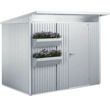 Gartenschrank aus Metall mit Pflanzkästen