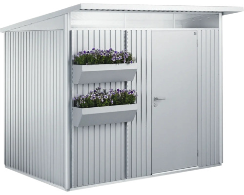 Gartenschrank aus Metall mit Tür und zwei Blumenkästen