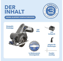 Dremel Blueprint Kompaktkreissäge Set mit Kreissäge, 12V Akku, Ladegerät, Multimaterial-Kreissägeblatt, Staubsaugeradapter und Parallelanschlag