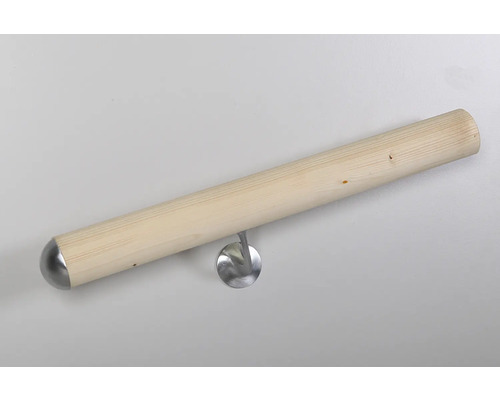 Holzhandlauf mit Edelstahlhalterung und Endkappen