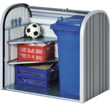 Mülltonnenbox mit Regalen zur Aufbewahrung von Gegenständen und einer Mülltonne