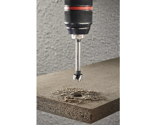 Forstnerbohrer bohrt ein Loch in ein Holzbrett