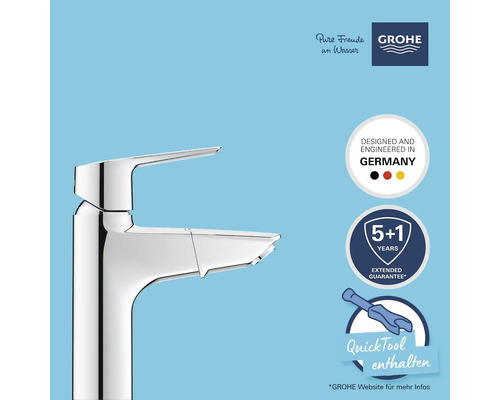 Grohe Einhand-Waschtischbatterie mit deutschem Qualitätssiegel und erweiterter Garantie