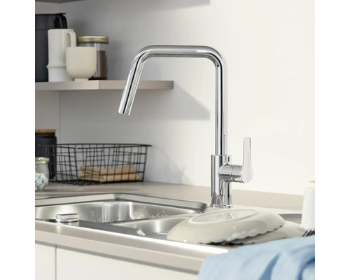 Küchenspüle mit Einhebelmischer aus Chrom