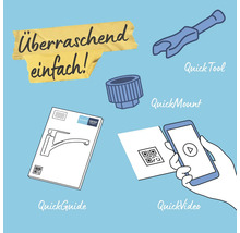 Illustration zur einfachen Installation mit Werkzeug, Montage, Anleitung und Video