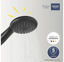 Schwarzer Grohe Duschkopf mit Wasserstrahl, Made in Germany Siegel und fünf Jahre Garantie
