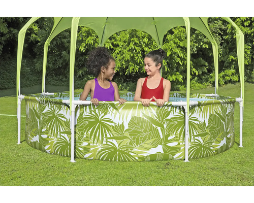 Aufblasbarer Pool mit Blättermuster und Sonnenschutz für den Garten
