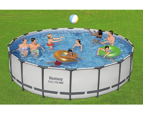 Bestway Stahlrahmenpool mit spielenden Personen im Garten