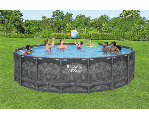 Aufblasbarer Bestway APX 365 Pool mit spielenden Personen im Garten