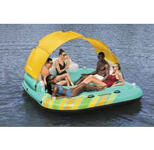 Aufblasbare Badeinsel mit Sonnendach für fünf Personen auf dem Wasser.