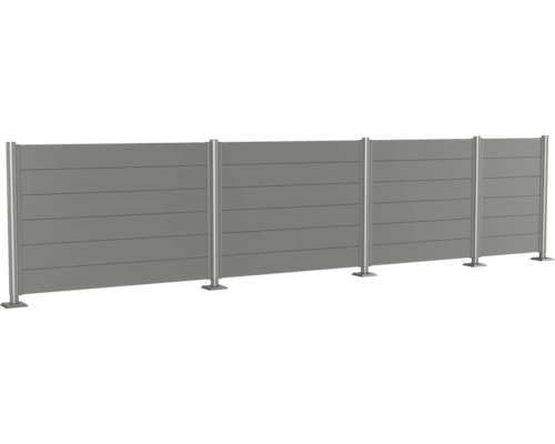 Sichtschutzzaun mit horizontalen Paneelen und Metallpfosten für den Garten