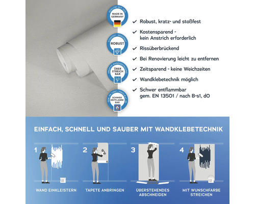 Tapetenrolle mit Produkteigenschaften und Anbringungsanleitung
