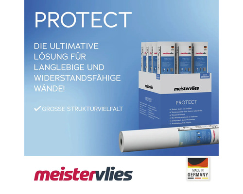 Meistervlies Protect mit großer Strukturvielfalt für langlebige und widerstandsfähige Wände, Made in Germany Siegel