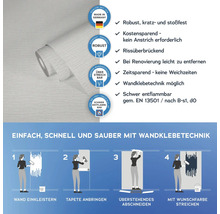 Tapetenrolle mit Informationen zu Eigenschaften und Verarbeitung, hergestellt in Deutschland