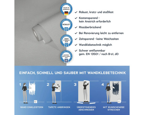 Tapete mit Wandklebetechnik und Produkteigenschaften