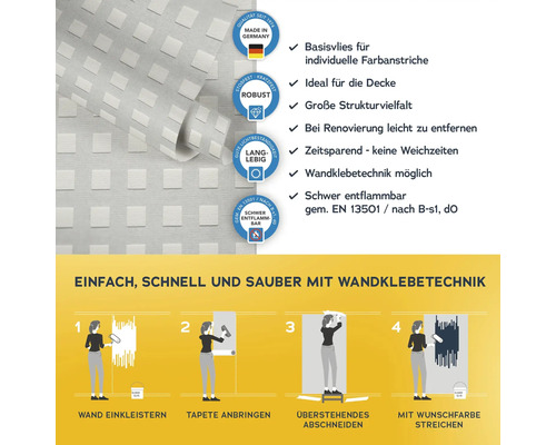 Tapete mit Wandklebetechnik und Produkteigenschaften