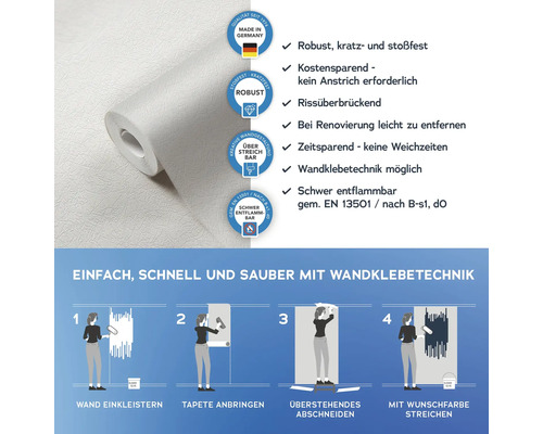 Tapetenrolle mit Produkteigenschaften und Anbringungsanleitung