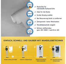 Rolle Vliestapete mit Hinweisen zu Produkteigenschaften und Verarbeitung