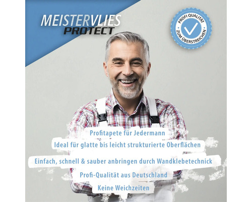 Meistervlies Protect Vliestapete mit Qualitätssiegel.