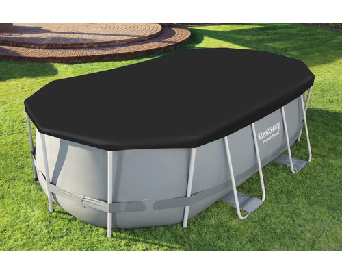 Bestway Frame Pool mit Abdeckung auf einer Rasenfläche