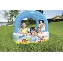 Aufblasbares Planschbecken für Kinder mit Sonnenschutzdach im Garten mit mehreren Kindern