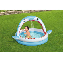 Aufblasbares Planschbecken mit Hai-Design und Wassersprinkler für Kinder im Garten