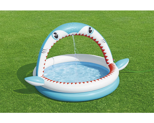 Aufblasbares Planschbecken in Hai-Optik mit Wassersprinkler