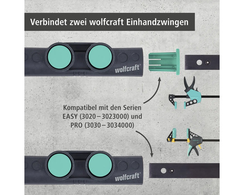 Wolfcraft Einhandzwingenverbinder zur Verbindung von zwei Einhandzwingen der Serien EASY und PRO