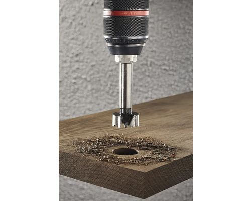 Forstnerbohrer bohrt Loch in Holz