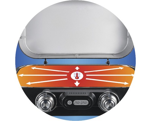 Grill mit Temperaturanzeige und Hitzeverteilung