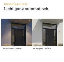 Dämmerungsschalter-Funktionsbeispiel: Licht an bei Dunkelheit, Licht aus bei Helligkeit.