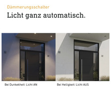 Dämmerungsschalter-Installation an einem modernen Haus, der bei Dunkelheit das Licht einschaltet