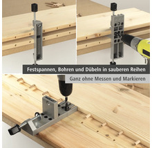 Vorrichtung zum Dübeln mit Bohrmaschine an Holzbrettern