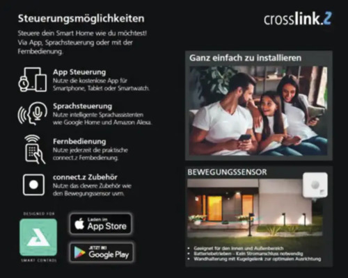 Crosslink 2 Steuerungsmöglichkeiten für Smart Home mit App Steuerung, Sprachsteuerung, Fernbedienung, Zubehör und Bewegungssensor