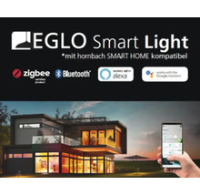 EGLO Smart Light mit Zigbee, Bluetooth, Alexa und Google Assistant Kompatibilität in einem modernen Haus dargestellt